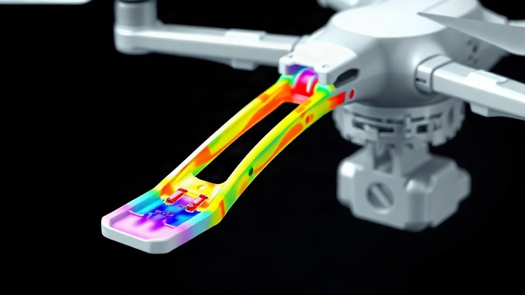 3D CAD model of a drone arm with simulated stress analysis overlay